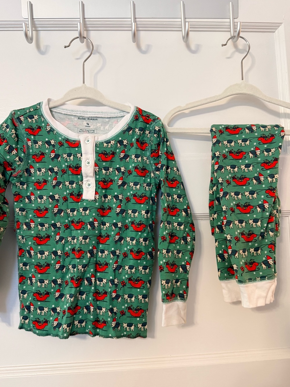 Roller Rabbit Kids Green Holiday Animal Print Pajama Set- 4Y